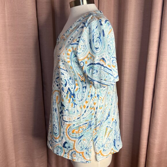 Chicos Women Size 1-M 8 Paisley Print V-Neck Short Sleeve Top Cotton & Modal - Picture 9 of 14